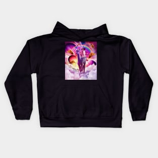 Cosmic Cat Riding Alpaca Unicorn Kids Hoodie